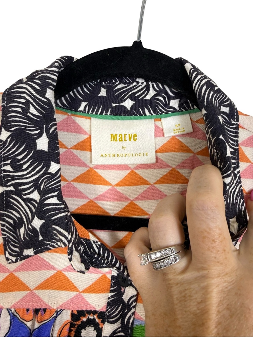 Anthropologie Maeve The Paz Mixed Print Button Down Zebra Floral Geometric Top S - Picture 3 of 5